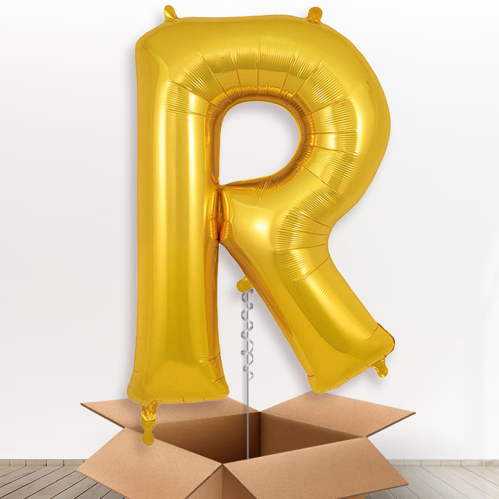 Personalised Letter R Helium Balloon in a Box - Gold - Giant Letter | Party Save Smile