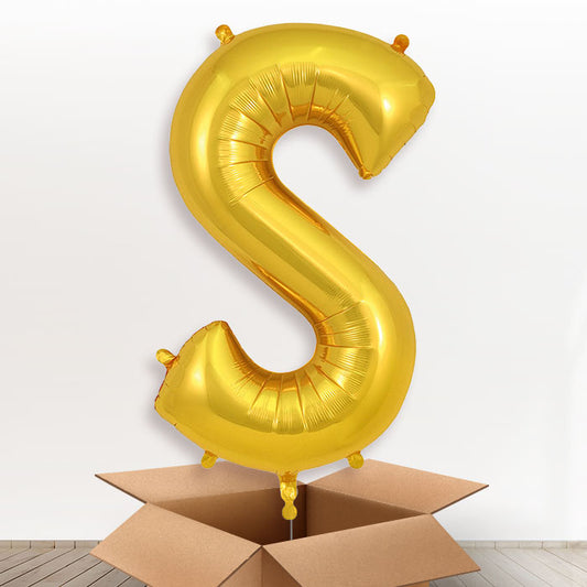 Personalised Helium Balloon S in a Box - Gold - Giant Letter | Party Save Smile