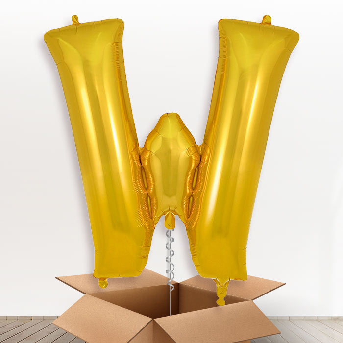 Personalised Letter W Helium Balloon in a Box - Gold - Giant Letter | Party Save Smile