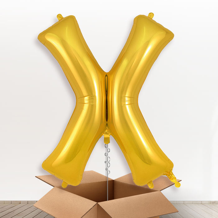 Personalised X Helium Balloon in a Box - Gold - Giant Letter | Party Save Smile
