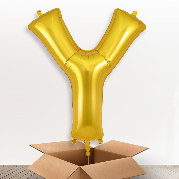 Personalised Letter Y Helium Balloon in a Box - Gold - Giant Letter | Party Save Smile