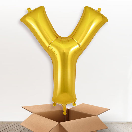 Personalised Letter Y Helium Balloon in a Box - Gold - Giant Letter | Party Save Smile