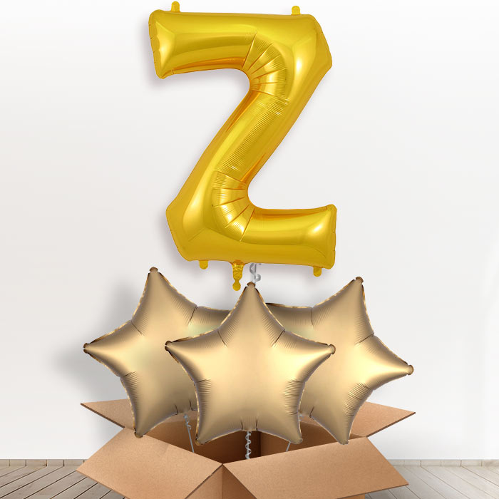 Personalised Letter Z Helium Balloon in a Box - Gold - Giant Letter and 3 Balloons | Party Save Smile
