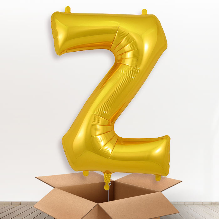 Personalised Letter Z Helium Balloon in a Box - Gold - Giant Letter | Party Save Smile