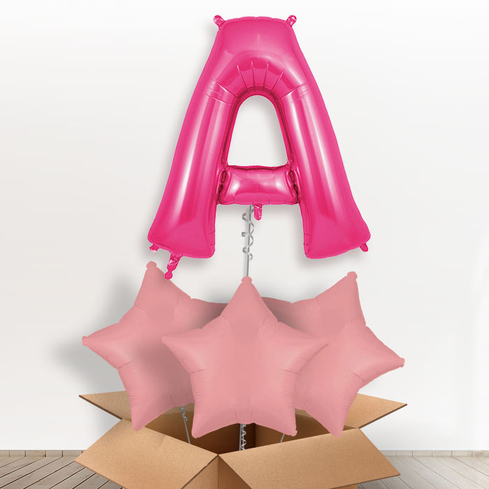 Personalised Letter A Helium Balloon in a Box - Pink - Giant Letter and 3 Balloons | Party Save Smile