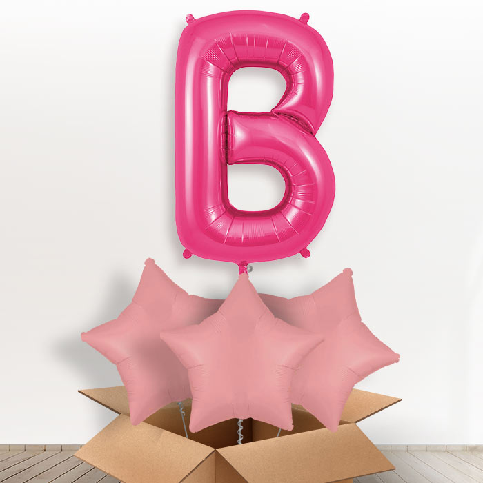 Personalised Helium Balloon Letter B in a Box- Pink - Giant Letter and 3 Balloons | Party Save Smile