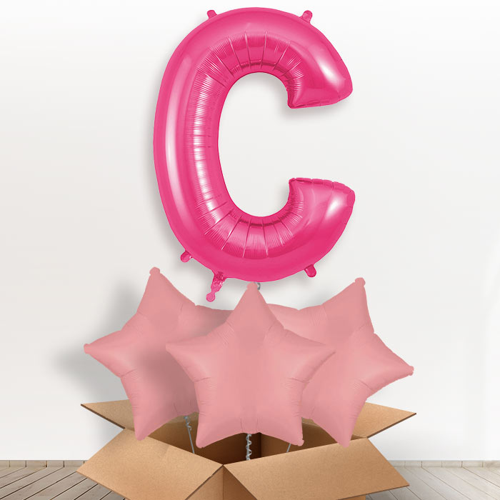 Personalised Letter C Helium Balloon in a Box - Pink - Giant Letter and 3 Balloons | Party Save Smile