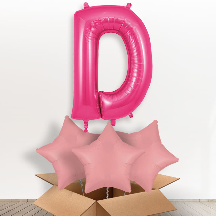 Personalised D Helium Balloon in a Box - Pink - Giant Letter and 3 Balloons | Party Save Smile