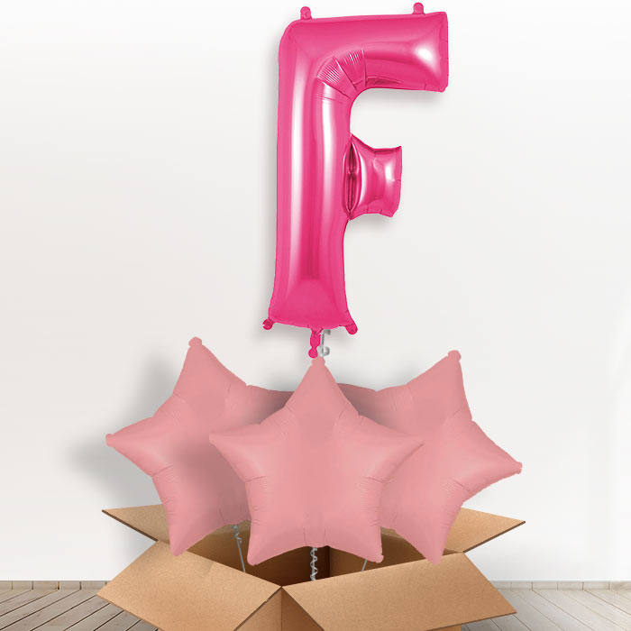 Personalised Letter F Helium Balloon in a Box - Pink - Giant Letter and 3 Balloons | Party Save Smile