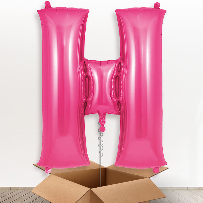Personalised Letter H Helium Balloon in a Box - Pink - Giant Letter | Party Save Smile