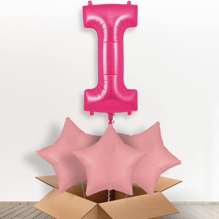Personalised Letter I Helium Balloon in a Box - Pink - Giant Letter and 3 Balloons | Party Save Smile