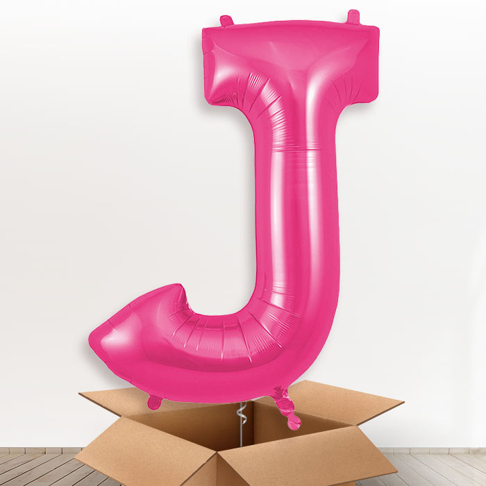 Personalised Letter J Helium Balloon in a Box - Pink - Giant Letter | Party Save Smile
