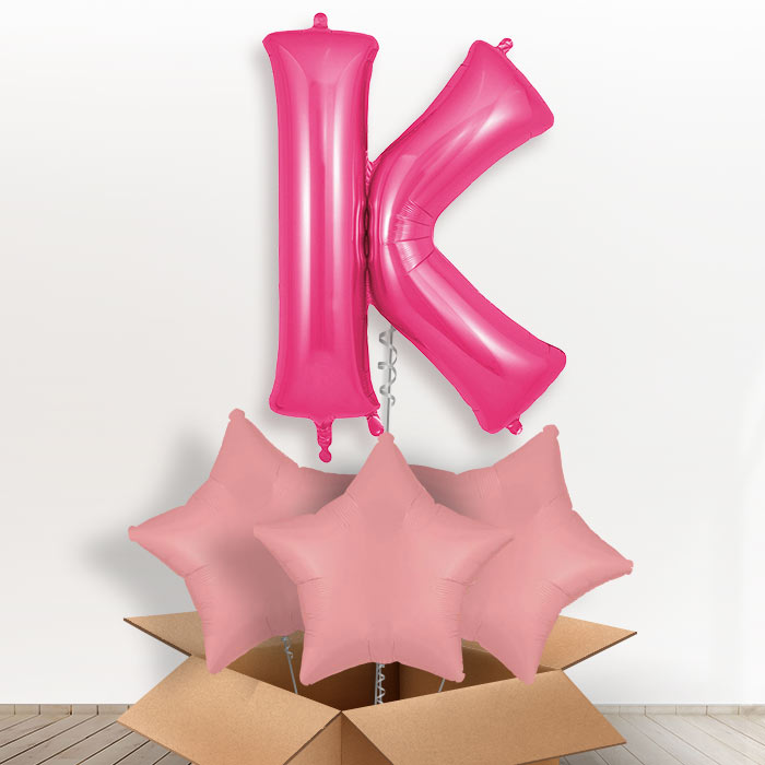 Personalised K Helium Balloon in a Box - Pink - Giant Letter and 3 Balloons | Party Save Smile