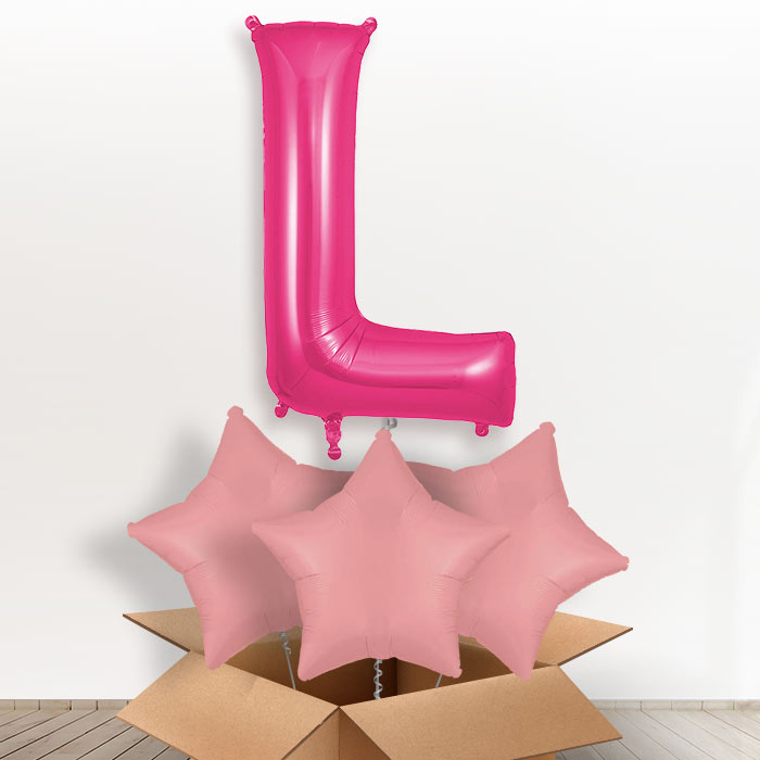 Personalised Letter L Helium Balloon in a Box - Pink - Giant Letter and 3 Balloons | Party Save Smile