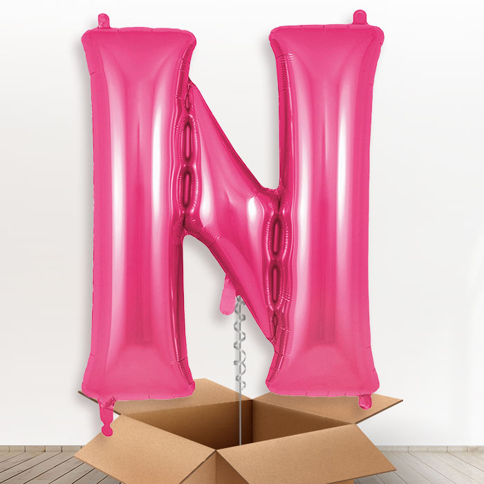 Personalised N Helium Balloon in a Box - Pink - Giant Letter | Party Save Smile