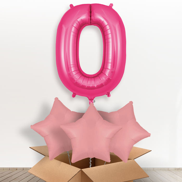 Personalised O Helium Balloon in a Box - Pink - Giant Letter and 3 Balloons | Party Save Smile