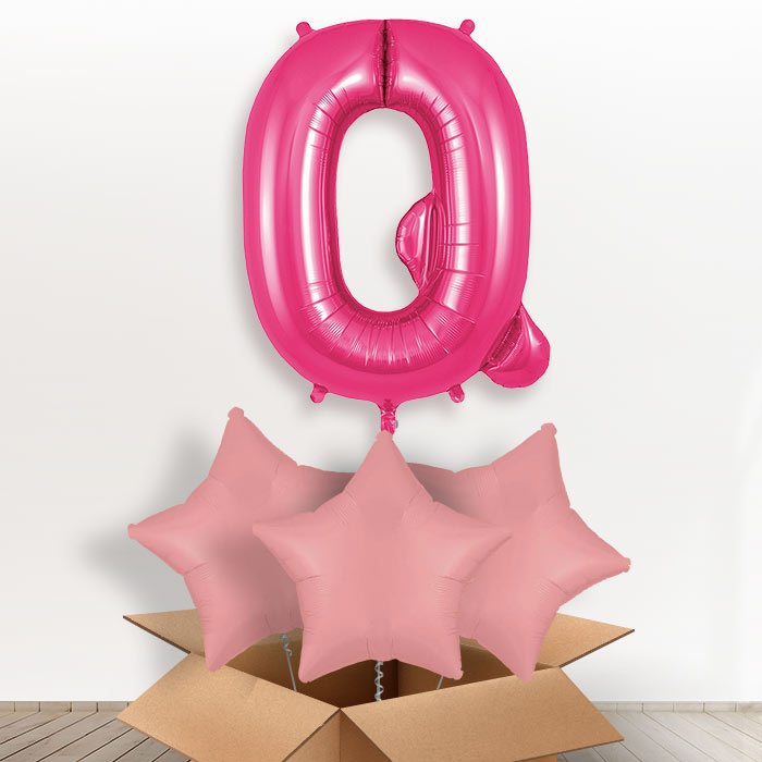 Personalised Q Helium Balloon in a Box - Pink - Giant Letter and 3 Balloons | Party Save Smile
