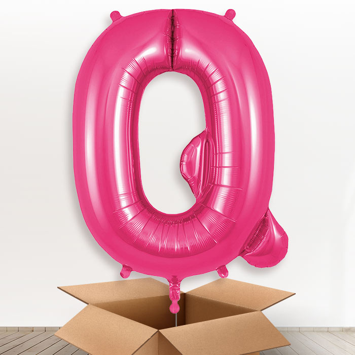 Personalised Q Helium Balloon in a Box - Pink - Giant Letter | Party Save Smile