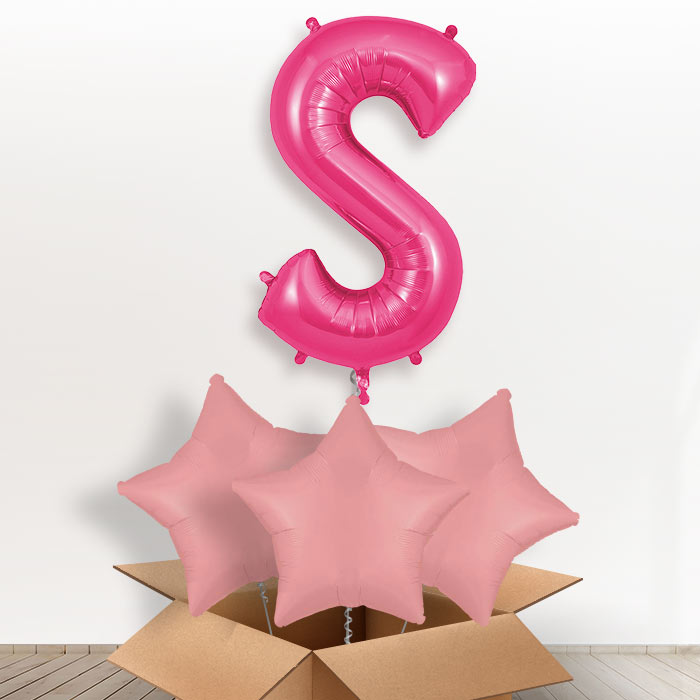 Personalised Letter S Helium Balloon in a Box - Pink - Giant Letter and 3 Balloons | Party Save Smile