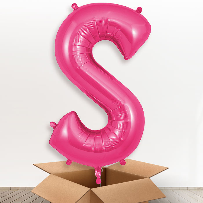Personalised Letter S Helium Balloon in a Box - Pink - Giant Letter | Party Save Smile