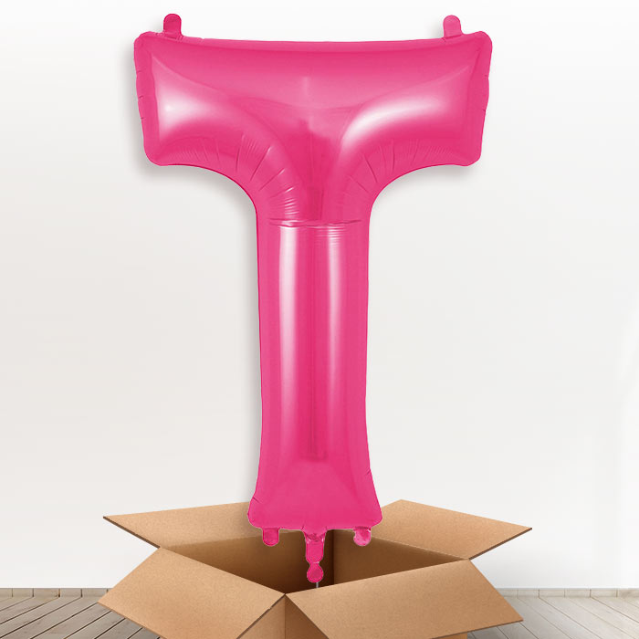 Personalised Letter T Helium Balloon in a Box - Pink - Giant Letter | Party Save Smile