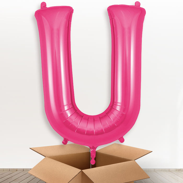 Personalised U Helium Balloon in a Box - Pink - Giant Letter | Party Save Smile