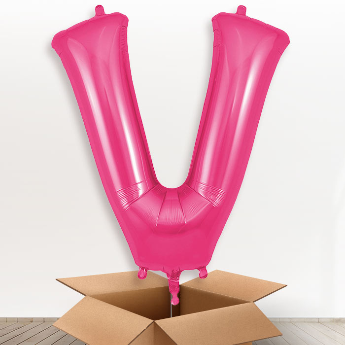 Personalised Letter V Helium Balloon in a Box - Pink - Giant Letter | Party Save Smile