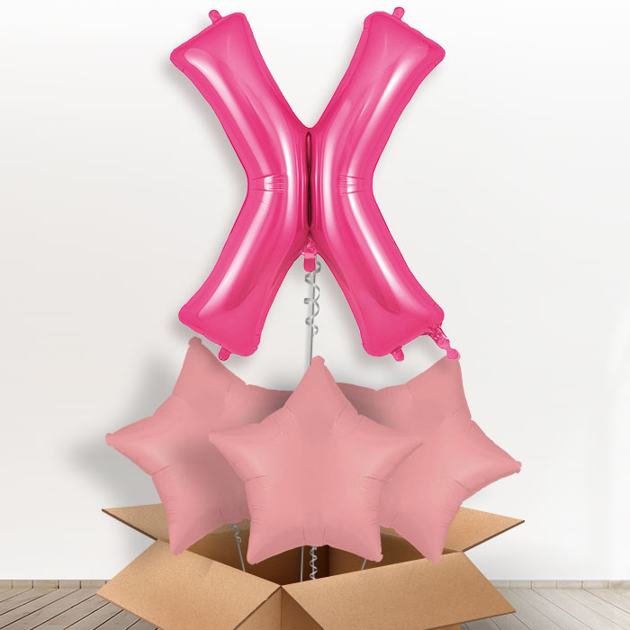 Personalised Letter X Helium Balloon in a Box - Pink - Giant Letter and 3 Balloons | Party Save Smile