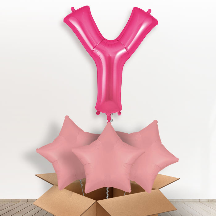 Personalised Y Helium Balloon in a Box - Pink - Giant Letter and 3 Balloons | Party Save Smile