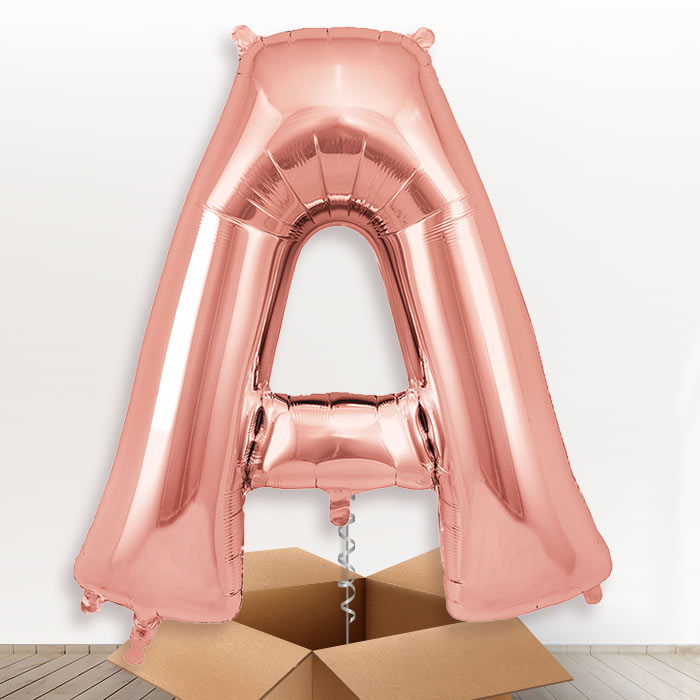 Personalised Letter A Helium Balloon in a Box - Rose Gold - Giant Letter | Party Save Smile