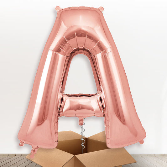 Personalised Letter A Helium Balloon in a Box - Rose Gold - Giant Letter | Party Save Smile
