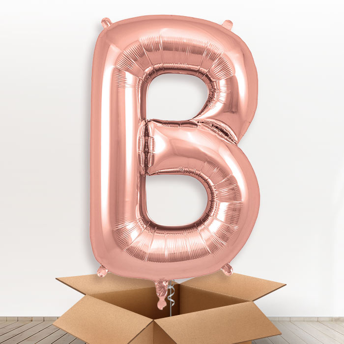 Personalised Letter B Helium Balloon in a Box - Rose Gold - Giant Letter | Party Save Smile