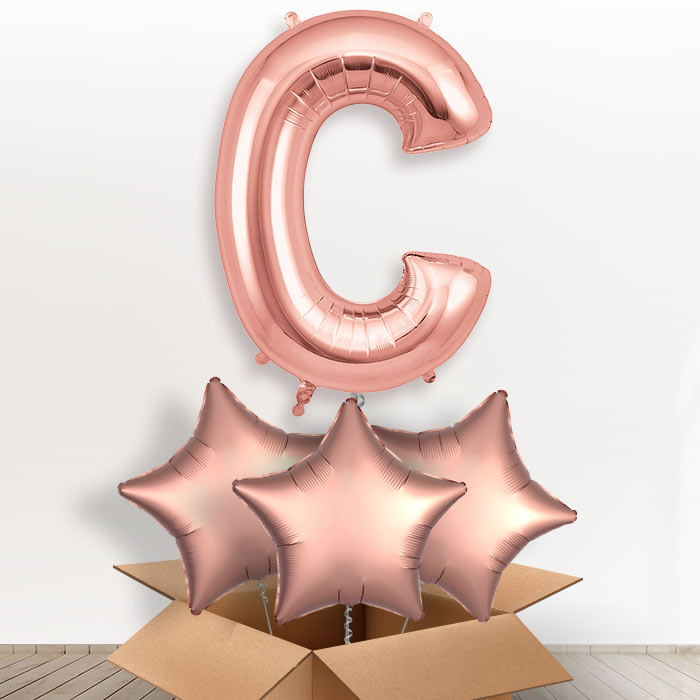 Personalised Letter C Helium Balloon - Rose Gold - Giant Letter and 3 Balloons | Party Save Smile