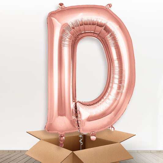 Personalised Letter D Helium Balloon in a Box - Rose Gold - Giant Letter | Party Save Smile