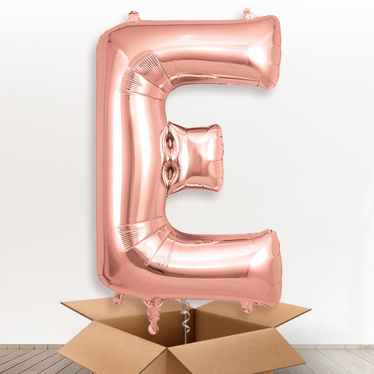 Personalised Letter E Helium Balloon in a Box - Rose Gold - Giant Letter | Party Save Smile