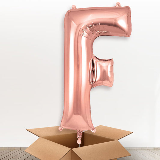 Personalised Letter F Helium Balloon in a Box - Rose Gold - Giant Letter | Party Save Smile