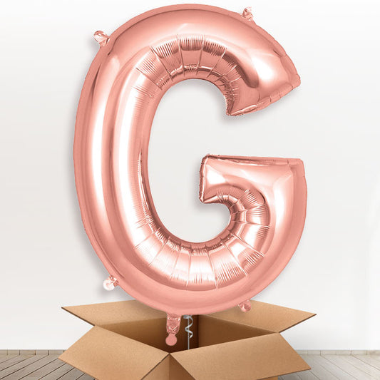 Personalised G Helium Balloon in a Box - Rose Gold - Giant Letter | Party Save Smile