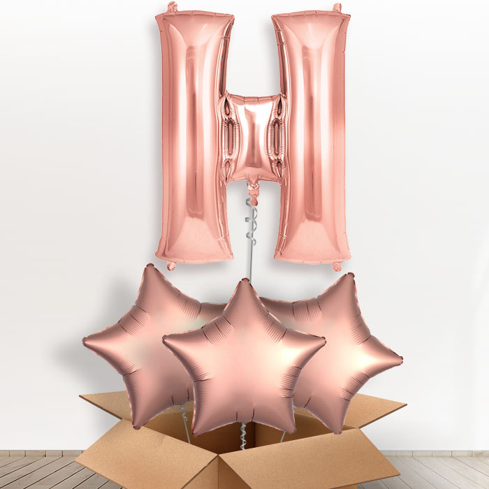 Personalised Letter H Helium Balloon - Rose Gold - Giant Letter and 3 Balloons | Party Save Smile