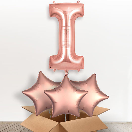 Personalised I Helium Balloon in a Box - Rose Gold - Giant Letter and 3 Balloons | Party Save Smile