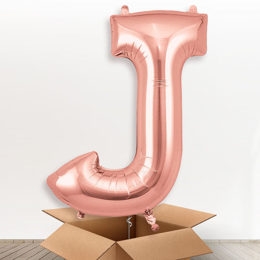 Personalised Letter J Helium Balloon in a Box - Rose Gold - Giant Letter | Party Save Smile