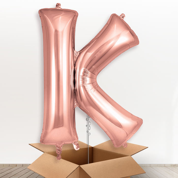 Personalised K Letter Helium Balloon in a Box - Rose Gold - Giant Letter | Party Save Smile