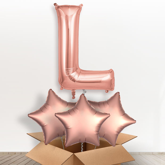 Personalised Letter L Helium Balloon - Rose Gold - Giant Letter and 3 Balloons | Party Save Smile