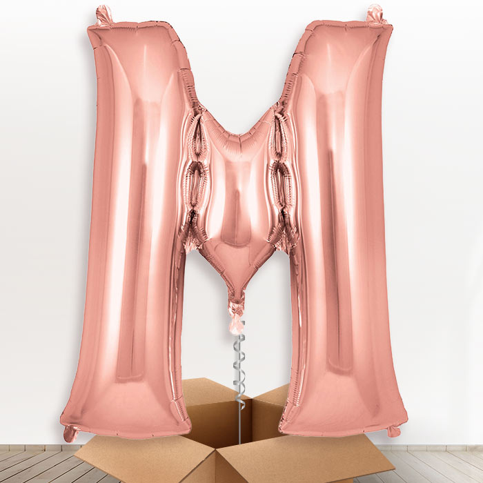 Personalised M Helium Balloon in a Box - Rose Gold - Giant Letter | Party Save Smile