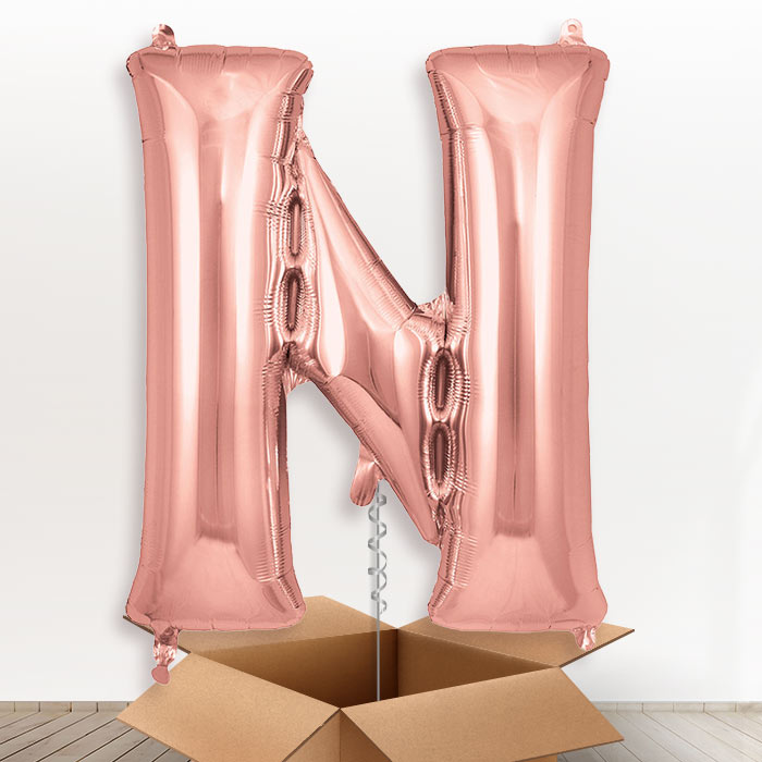 Personalised N Helium Balloon in a Box - Rose Gold - Giant Letter | Party Save Smile