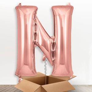 Personalised N Helium Balloon in a Box - Rose Gold