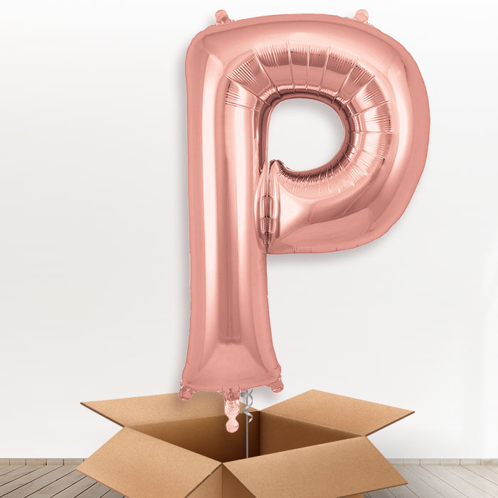 Personalised P Helium Balloon in a Box - Rose Gold - Giant Letter | Party Save Smile