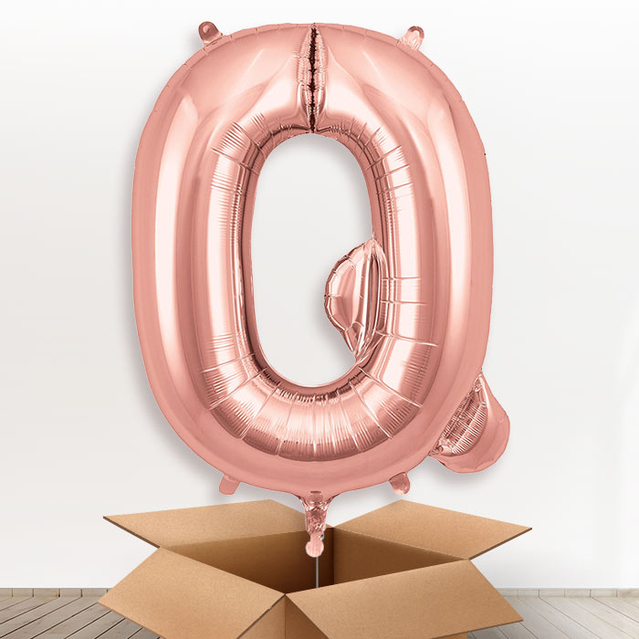 Personalised Q Helium Balloon in a Box - Rose Gold - Giant Letter | Party Save Smile