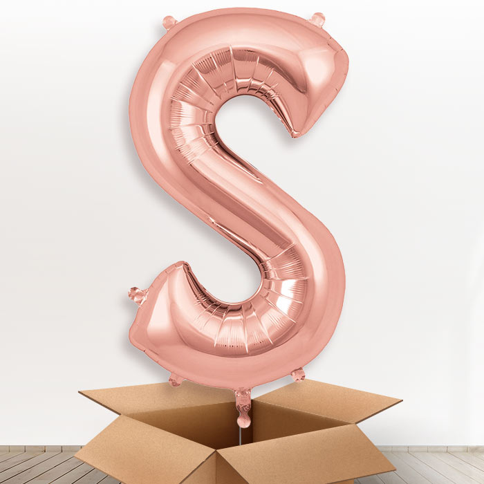 Personalised Letter S Helium Balloon in a Box - Rose Gold - Giant Letter | Party Save Smile