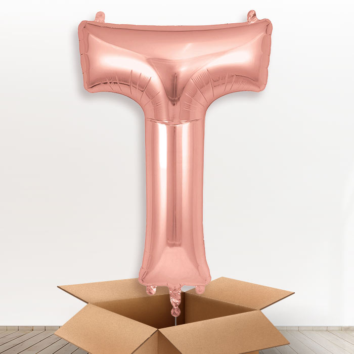 Personalised T Helium Balloon in a Box - Rose Gold - Giant Letter | Party Save Smile