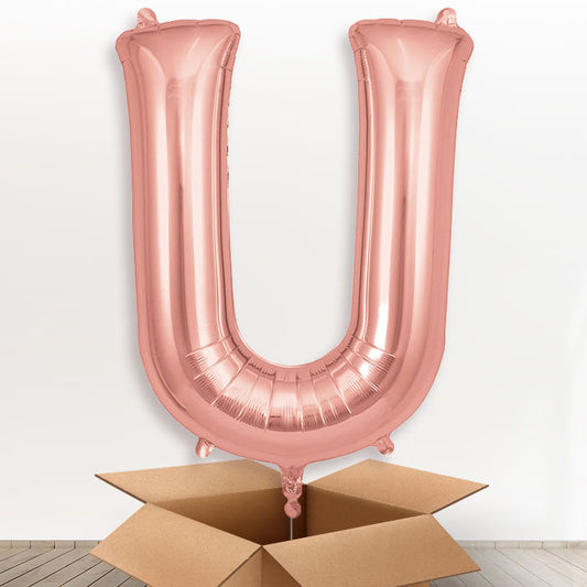 Personalised U Helium Balloon in a Box - Rose Gold - Giant Letter | Party Save Smile